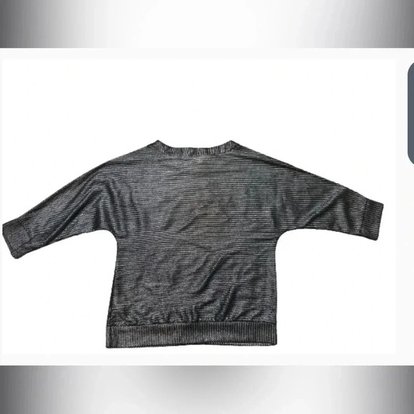 RUBY RD. TOP METALLIC BLACK AND SILVER MESH CREW NECK 3/4 SLEEVE SIZE SMALL - Picture 9 of 9